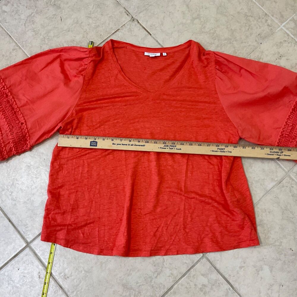 Chicos 100% Linen Orange 3/4 Sleeve Puff Crochet Sleeve Size 4 US XXL - Picture 5 of 9